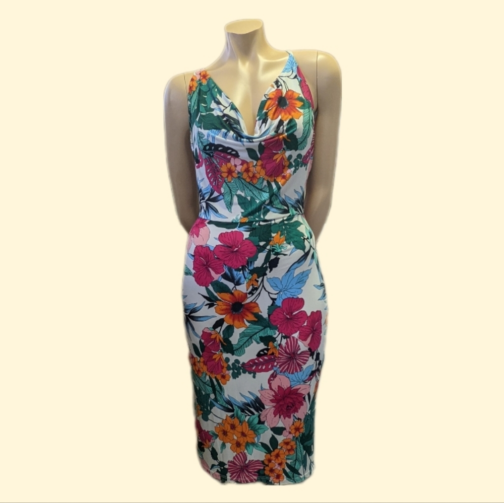 SOLD - Tropical Print Midi Dress 2XL